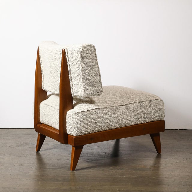 Mid-Century Modernist Sculptural Oak Lounge Chairs in Off White Boucle For Sale - Image 15 of 17