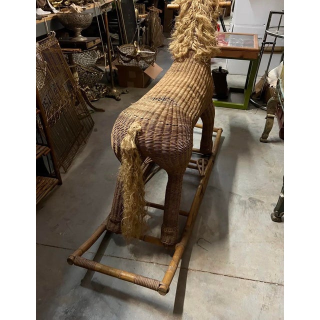 Oversized Vintage Wicker Children's Rocking Horse For Sale In Atlanta - Image 6 of 11