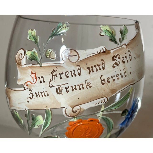 Large Vintage Enameled Blown Clear Glass German Chalice Goblet W/ Wax Seal Wine For Sale - Image 9 of 14