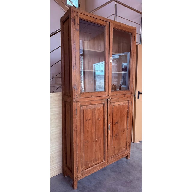 19th Century Large & Narrow Cupboard or Bookcase with Glass Vitrine, Pine For Sale - Image 16 of 18