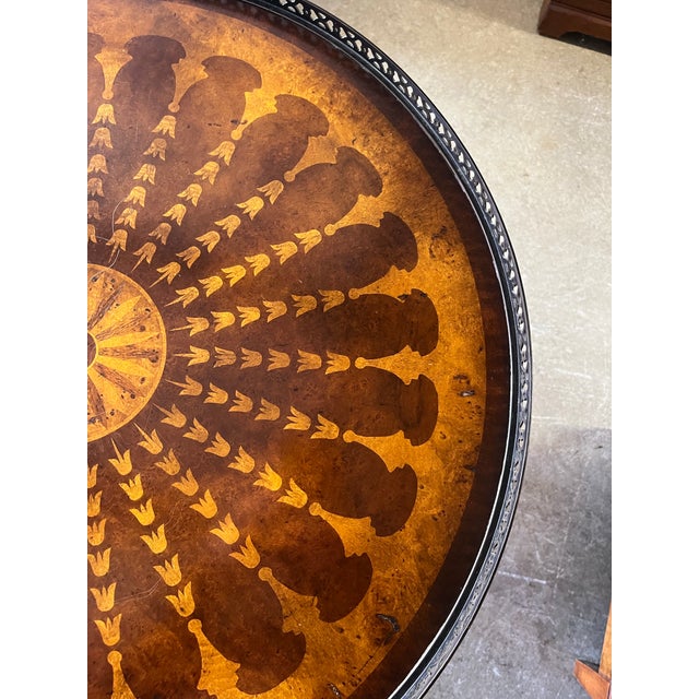 Queen Anne Round Inlaid Table Attributed to Theodore Alexander For Sale - Image 3 of 11