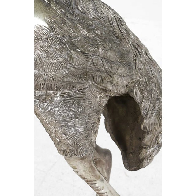 Monumental Pair of Silvered Crane Sculptures on Wooden Plinth Bases | 20th Century For Sale In New York - Image 6 of 13