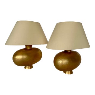Pair of Robert Kuo Hammered Gold Tone 'Cocoon' Lamps, for McGuire Furniture Company For Sale
