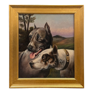 Vintage Oil on Canvas Portrait of Two Dogs by G. Legrand, 1920