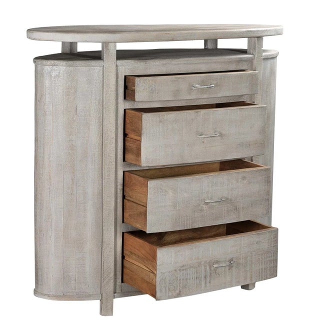 Mid-Century Modern Mid Century Mod Oval 4 Drawers Solid Wood Dresser in Distressed White For Sale - Image 3 of 6
