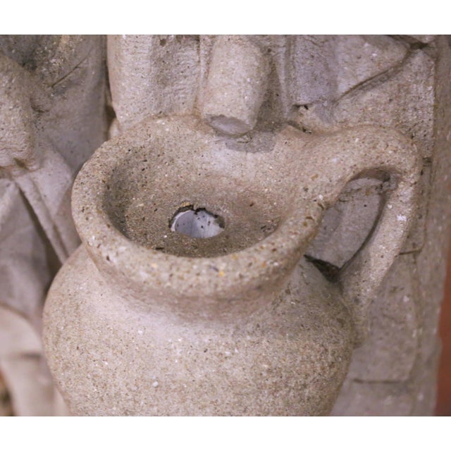 Mid-Century French Cast Stone Garden Figure of Woman at Well on Fluted Pedestal For Sale - Image 10 of 13