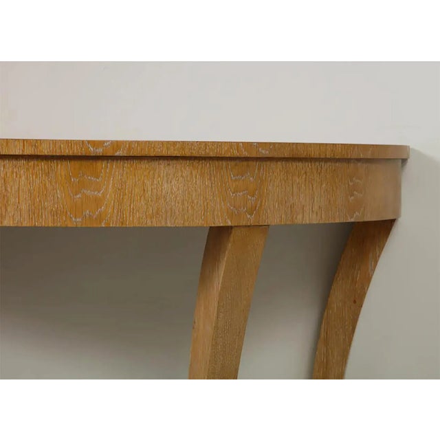 Bespoke Cerused Oak Bobo Demilune Console on Splayed Tapered Legs For Sale In New York - Image 6 of 12