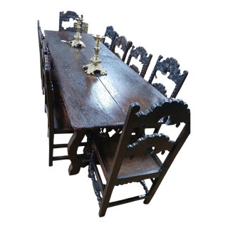 Large 18th Century Spanish Oak Refectory Dining Table with Wrought Iron Base For Sale