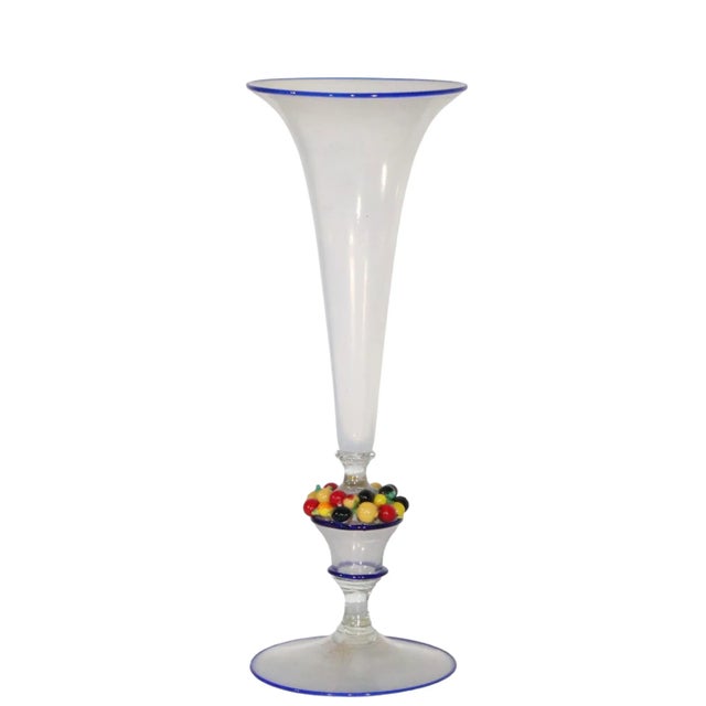 Glass Decorative Trumpet Form Art Glass Murano Vase Poss. Venini For Sale - Image 7 of 9