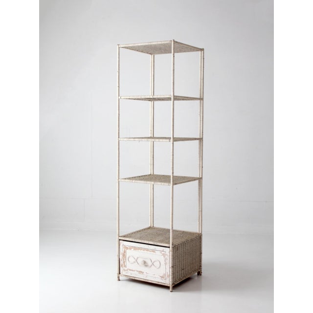 Vintage White Wicker Etagere Shelf With Drawer For Sale - Image 14 of 17