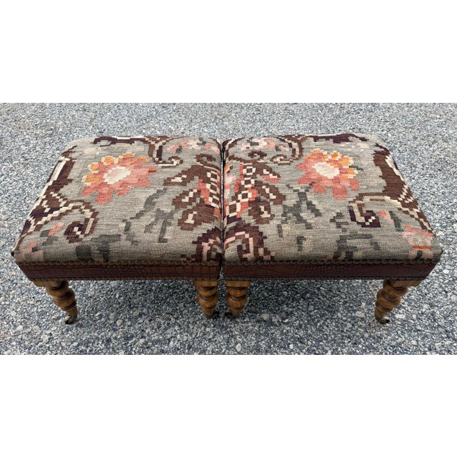 English George Smith Standard Style Kilim Ottoman For Sale - Image 3 of 6