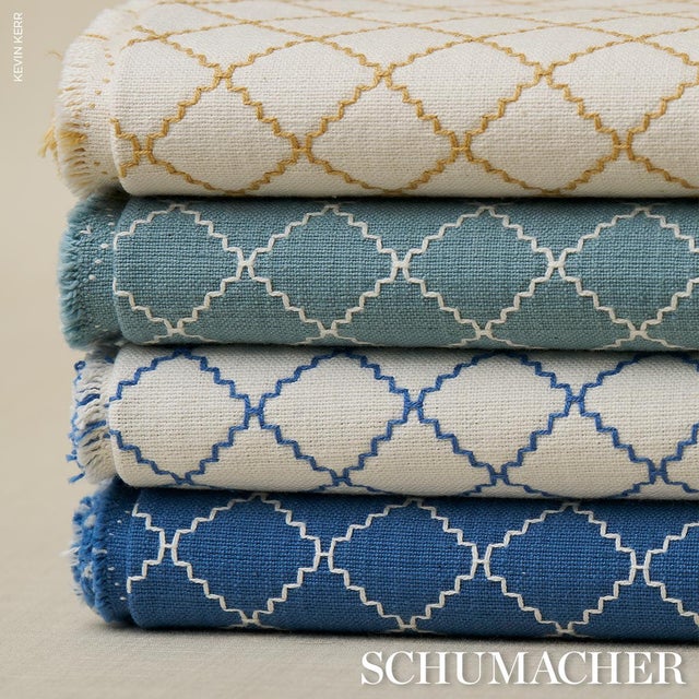 Not Yet Made - Made To Order SAMPLE - Schumacher X Mark D. Sikes Maggie Lattice Fabric In China Blue For Sale - Image 5 of 5