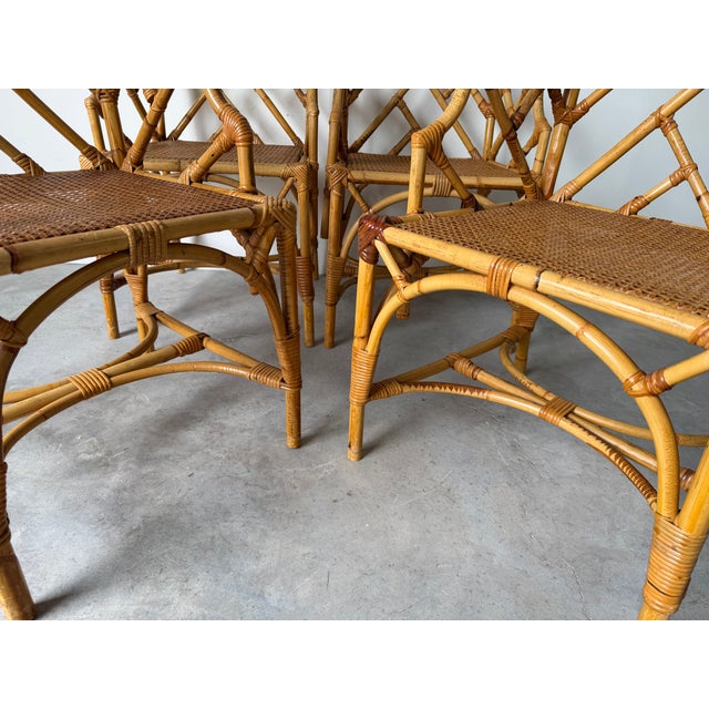 Vintage Italian Dal Vera Chippendale Style Bamboo & Rattan Dining Chairs - Set of Four For Sale - Image 9 of 17