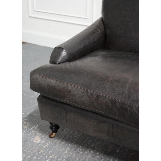 Howard Style Heritage Grey Leather Sofa For Sale - Image 5 of 15