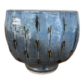 Blue Glazed Square Form Studio Pottery Centerpiece Bowl For Sale
