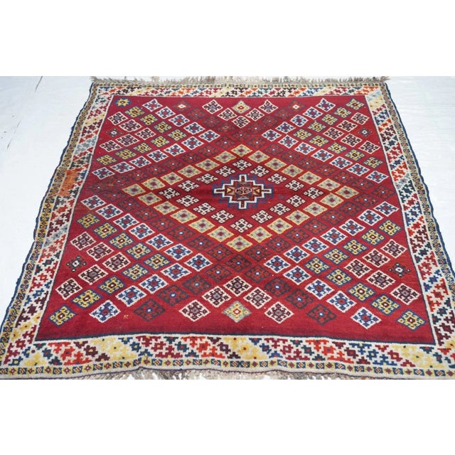 Textile Fine Antique Persian Qashqai Wool Rug 4'6'' X 5'3'' For Sale - Image 7 of 10