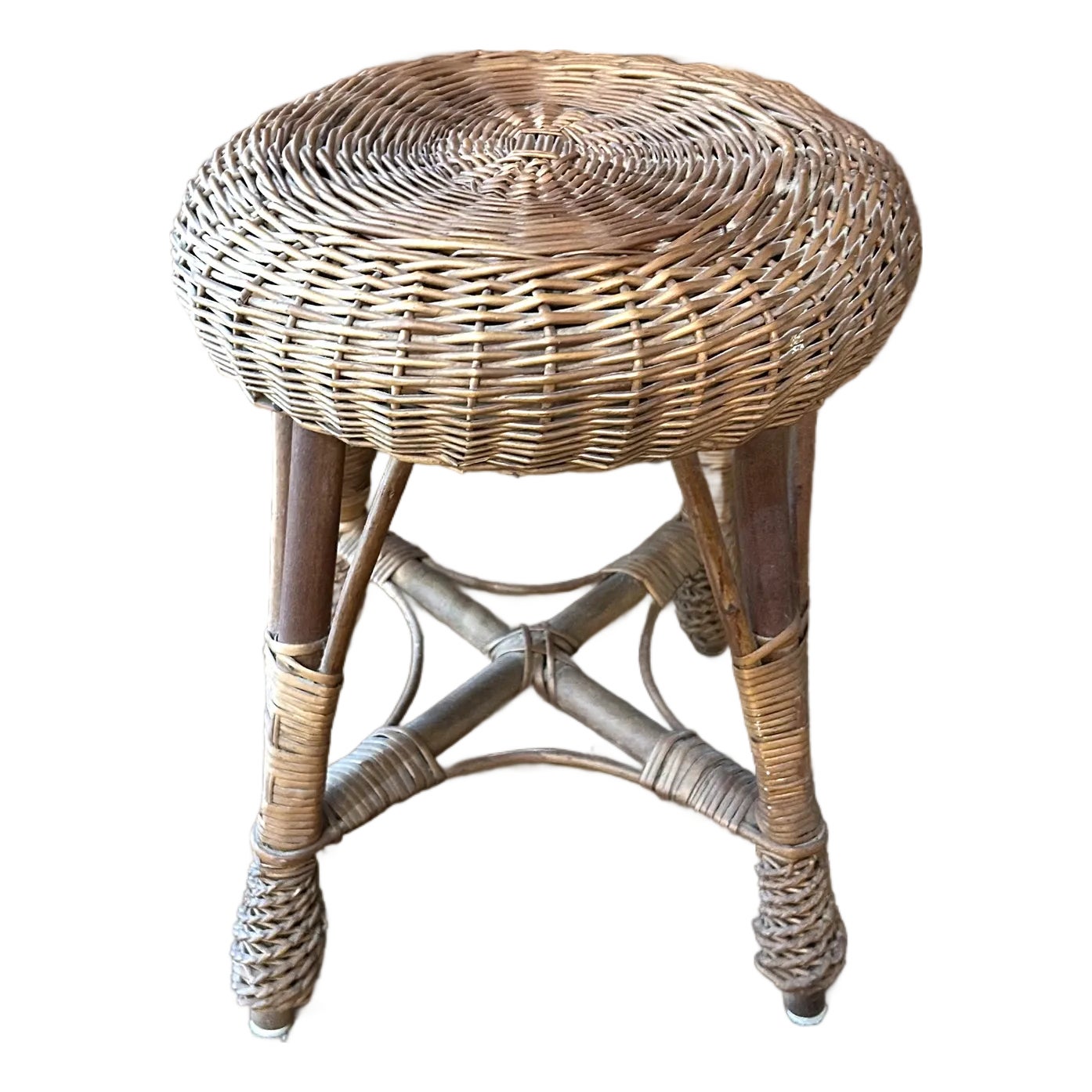 Antique Wicker Stool | Chairish