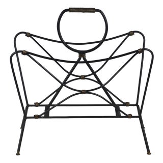 French Modernist Black Metal Magazine Rack attributed to Jacques Adnet, 1950s For Sale