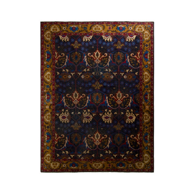 Textile Antique Continental Bidjar Blue and Gold Wool Floral Rug For Sale - Image 7 of 7