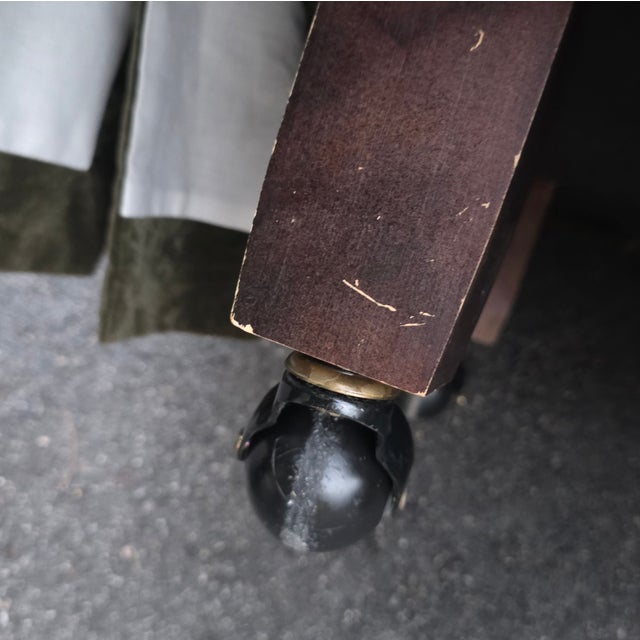 Early 21st Century Tufted Faded Olive Velvet Skirted Ottomans on Casters For Sale - Image 5 of 5