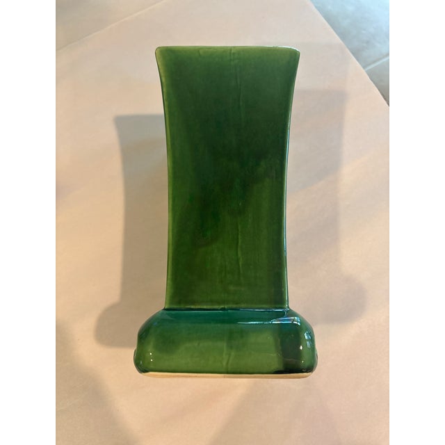 Pair of Vintage Green Ribbed Ceramic Cachepots With Pedestal Bases, Art Deco Style For Sale - Image 4 of 12