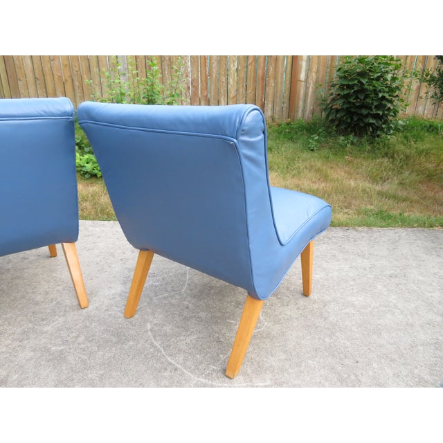 Mid Century 1950's Pair of Jens Risom Scoop Lounge Chairs in Blue Leather ~ Knoll For Sale - Image 14 of 15