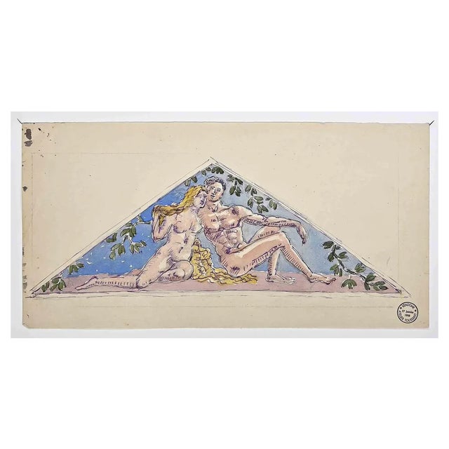 Gaston Touissant, Adam and Eve, Original Drawing, Early 20th-Century For Sale