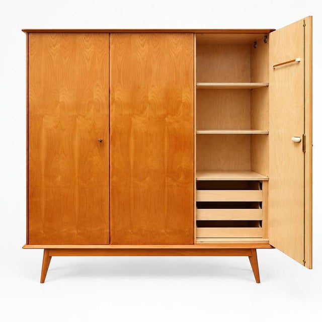 Vintage Three-Door Wardrobe Wooden Wardrobe with Mirror For Sale - Image 5 of 8