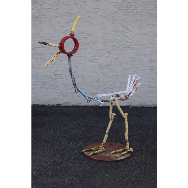 High Quality American Made Industrial Style Metal Rooster Sculpture Constructed From Reclaimed And Welded Steel Elements....