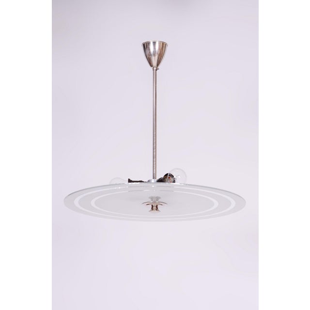 Czech Bauhaus Pendant in Chrome-Plated Steel and Milk Glass, 1930s For Sale - Image 10 of 10