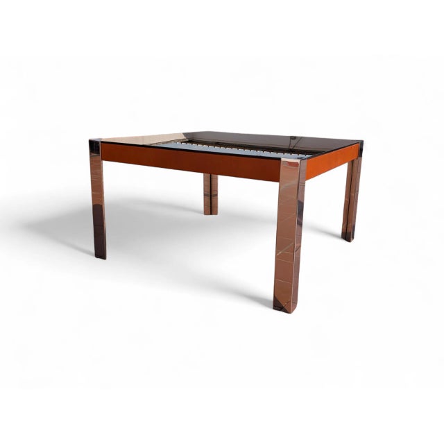 Mid-Century Modern Smoked Glass and Chromed Steel Dining Table, 1970s For Sale - Image 3 of 7