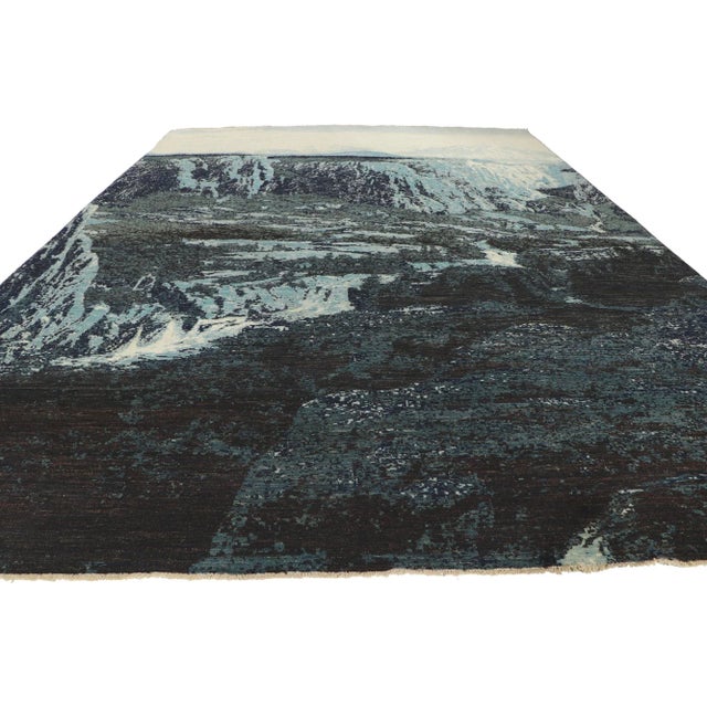 Chinese Mountain Landscape Rug Inspired by Liu Haisu, 09'11 X 14'02 For Sale - Image 3 of 11