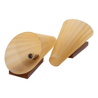 Large Vintage Cone-Shaped Wall Lights in Glass and Walnut, Spain, 1980s, Set of 2 For Sale