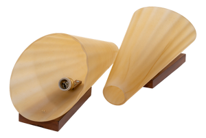 Large Vintage Cone-Shaped Wall Lights in Glass and Walnut, Spain, 1980s, Set of 2