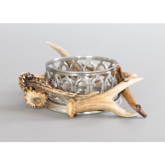 Vintage English Antler & Silver Pewter Wine Coaster For Sale - Image 4 of 10