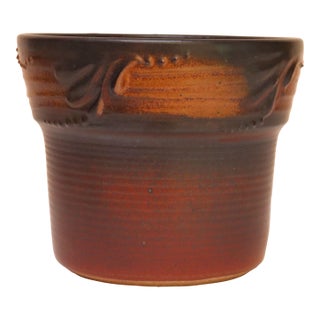 Vintage Ceramic Planter Vase With Botanical Relief Decoration by Deanna Nichols For Sale