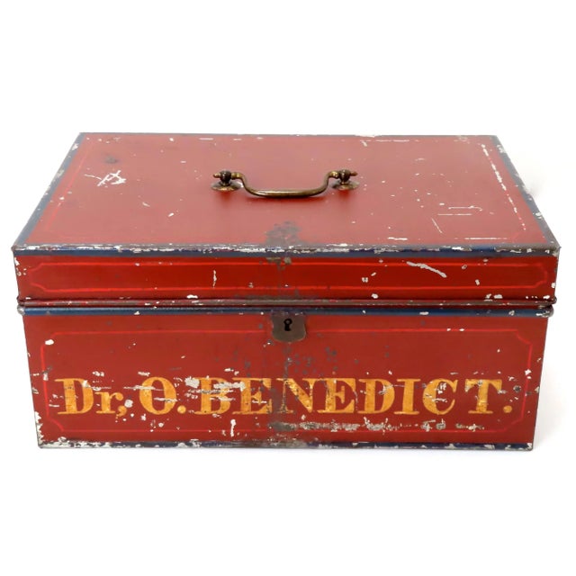 Antique Original Hand Painted Steel Traveling Doctors Apothecary Lock Box For Sale - Image 13 of 13
