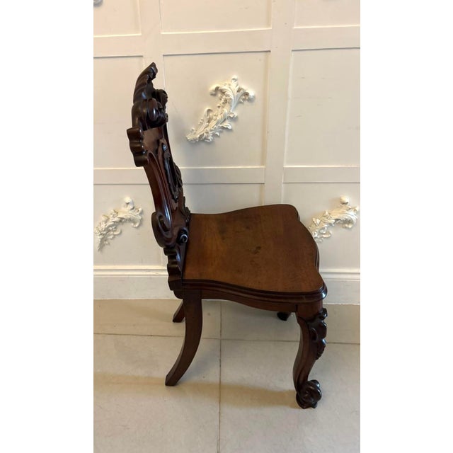 Brown Antique Victorian Carved Mahogany Hall Chairs, 1850s, Set of 2 For Sale - Image 8 of 18