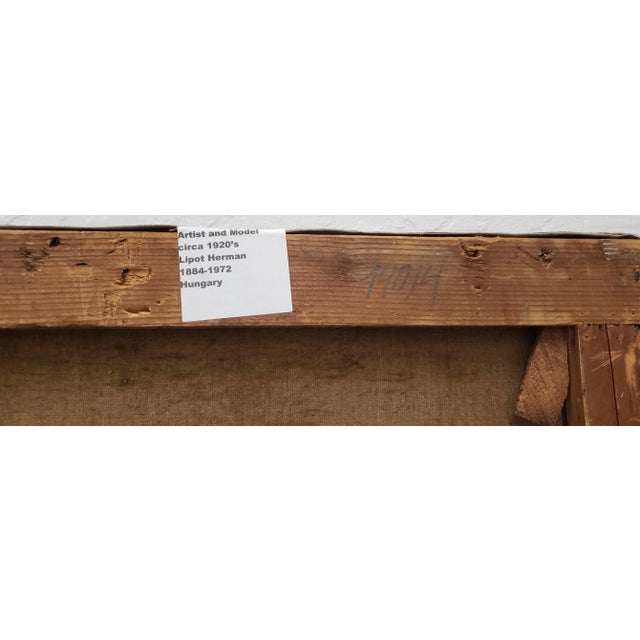 Herman Lipot (Hungarian, 1884-1972) "The Artist and the Model" Original Oil Painting C.1927 For Sale - Image 9 of 11