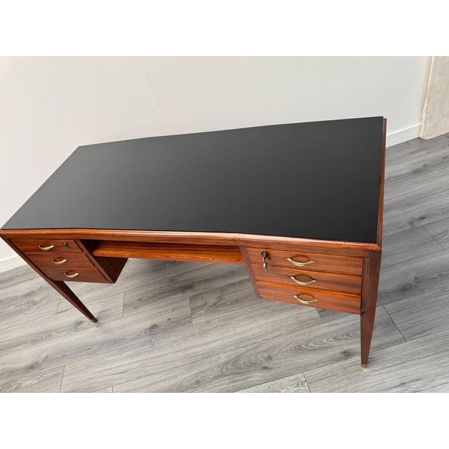 Wood Semi-Curved Desk attributed to Paolo Buffa by Paolo Buffa, 1950s For Sale - Image 7 of 10