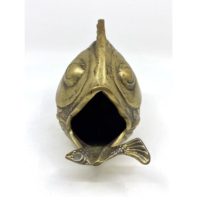 Mid 20th Century Vintage Solid Brass Happy Koi Fish Ashtray Cigar Open Mouth 1950's Soap Dish For Sale - Image 5 of 7