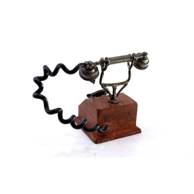 Antique Silver Telephone Miniature with Wooden Base For Sale - Image 4 of 8