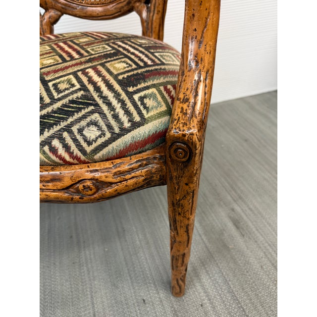 Carved Wood Cane Back Arm Chairs, Pair For Sale - Image 11 of 12