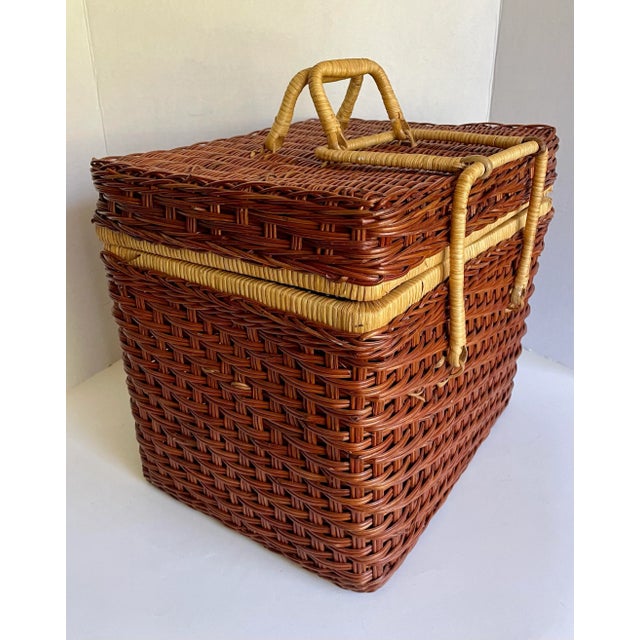 Vintage Woven Wicker Basket With Picnic Accessories- 22 Pieces For Sale In Los Angeles - Image 6 of 13