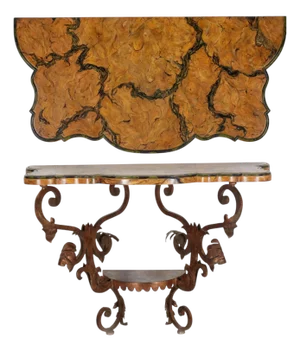 Wrought Iron Console With Faux Bois Trompe-l'Oeil Top