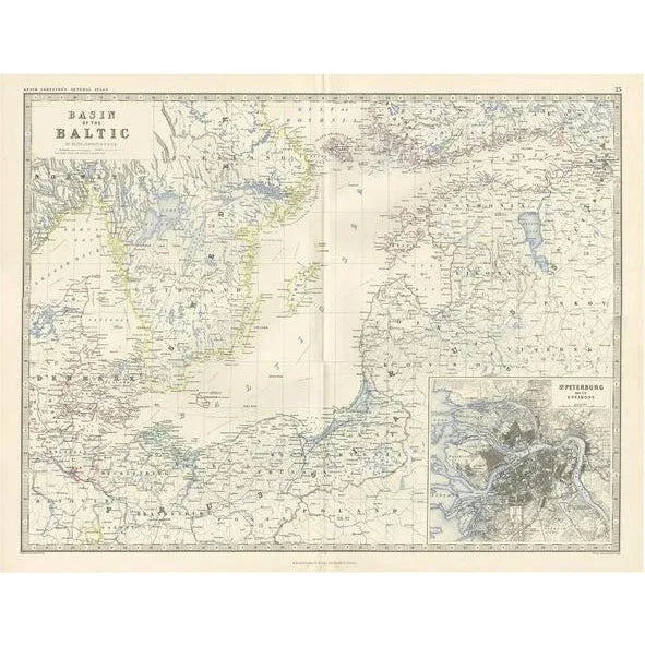 Mid 19th Century Antique Map of the Surroundings of the Baltic Sea by A. K. Johnston, 1865 For Sale - Image 5 of 5