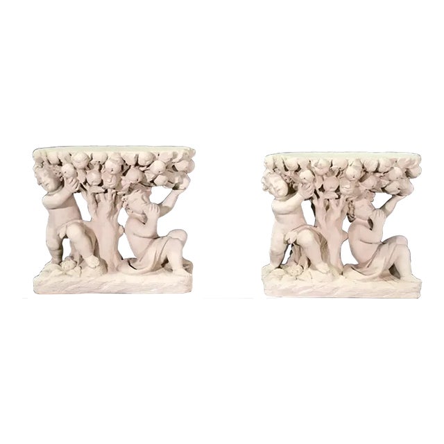 18th C Style Italian Reconstituted Stone Figural Console Table Bases For Sale