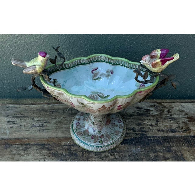 Vintage Floral Glazed Ceramic Pedestal Cache Pot For Sale - Image 11 of 12