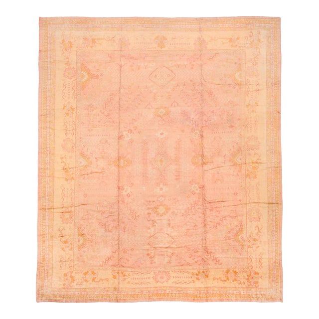 Zabihi Collection Oversize Pink Gold Large Antique Turkish Oushak Rug For Sale