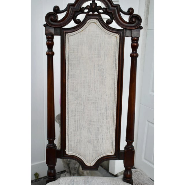Walnut Accent Chair Carved High Back Jacobean Style William & Mary Stretcher 80s For Sale - Image 4 of 12